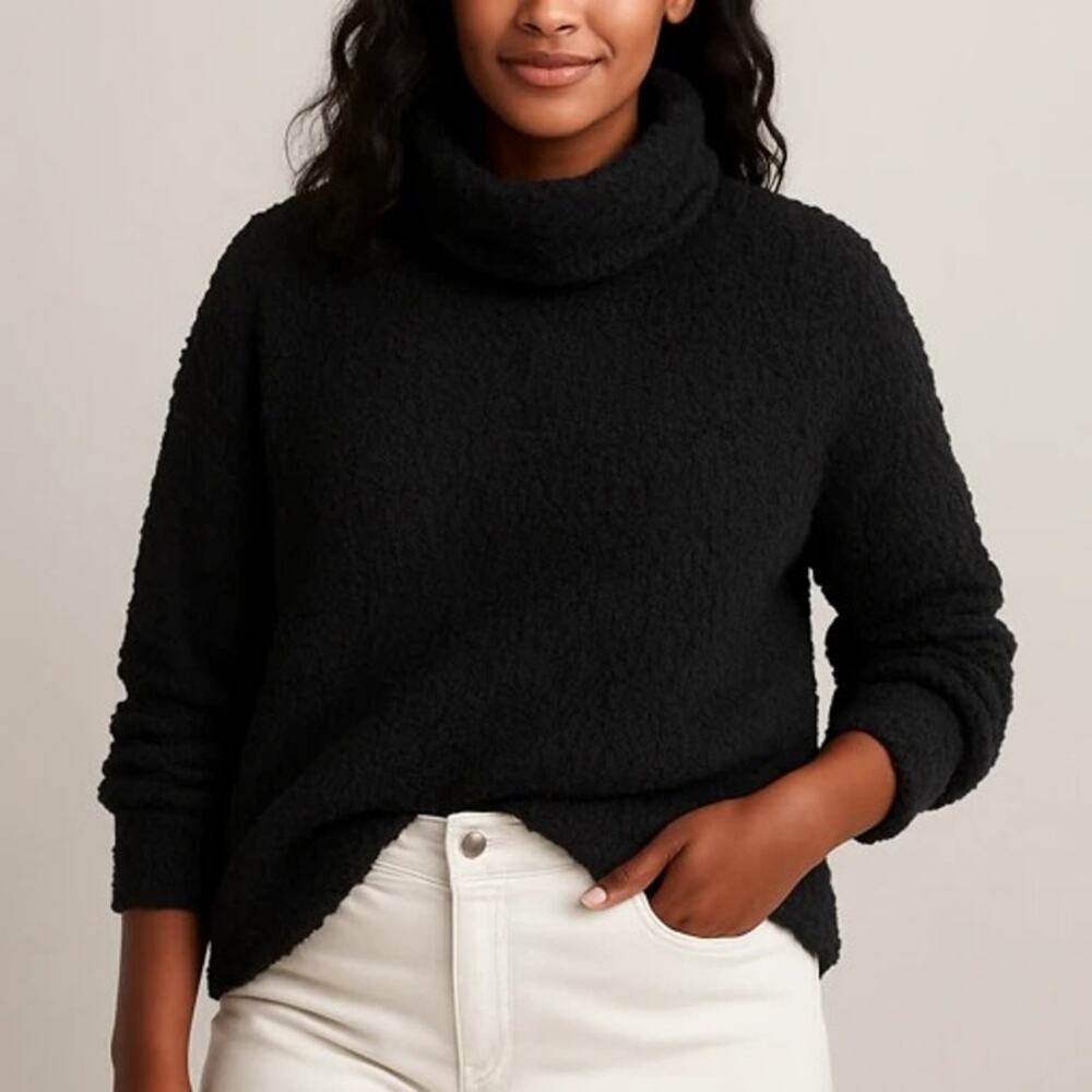 Bobeau Women’s Large Black Popcorn Knit Turtleneck Sweater Hi-Low Hem NWOT
